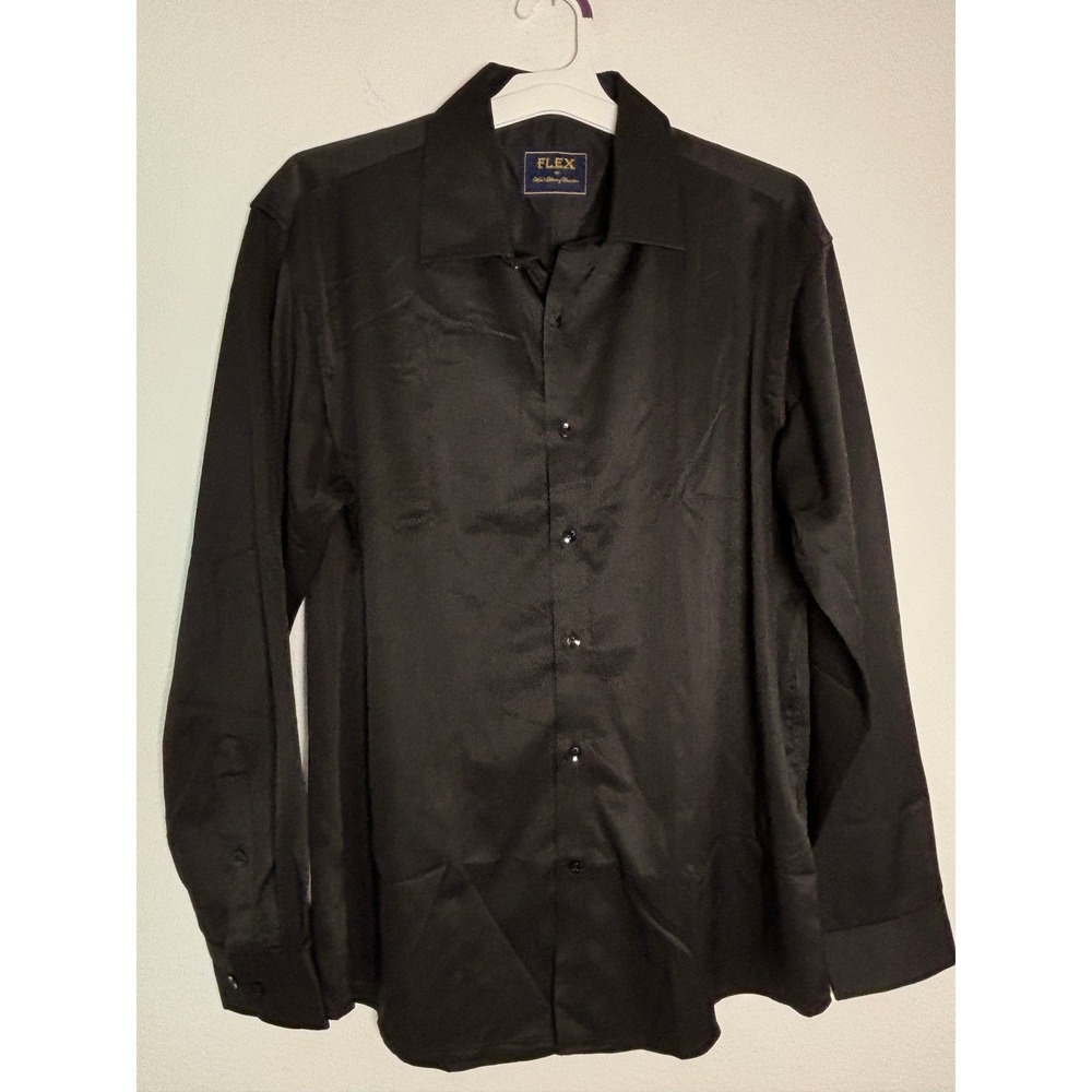 Flex Mens Luxury Collection Black Dress Shirt Long Sleeve Button Down Large L